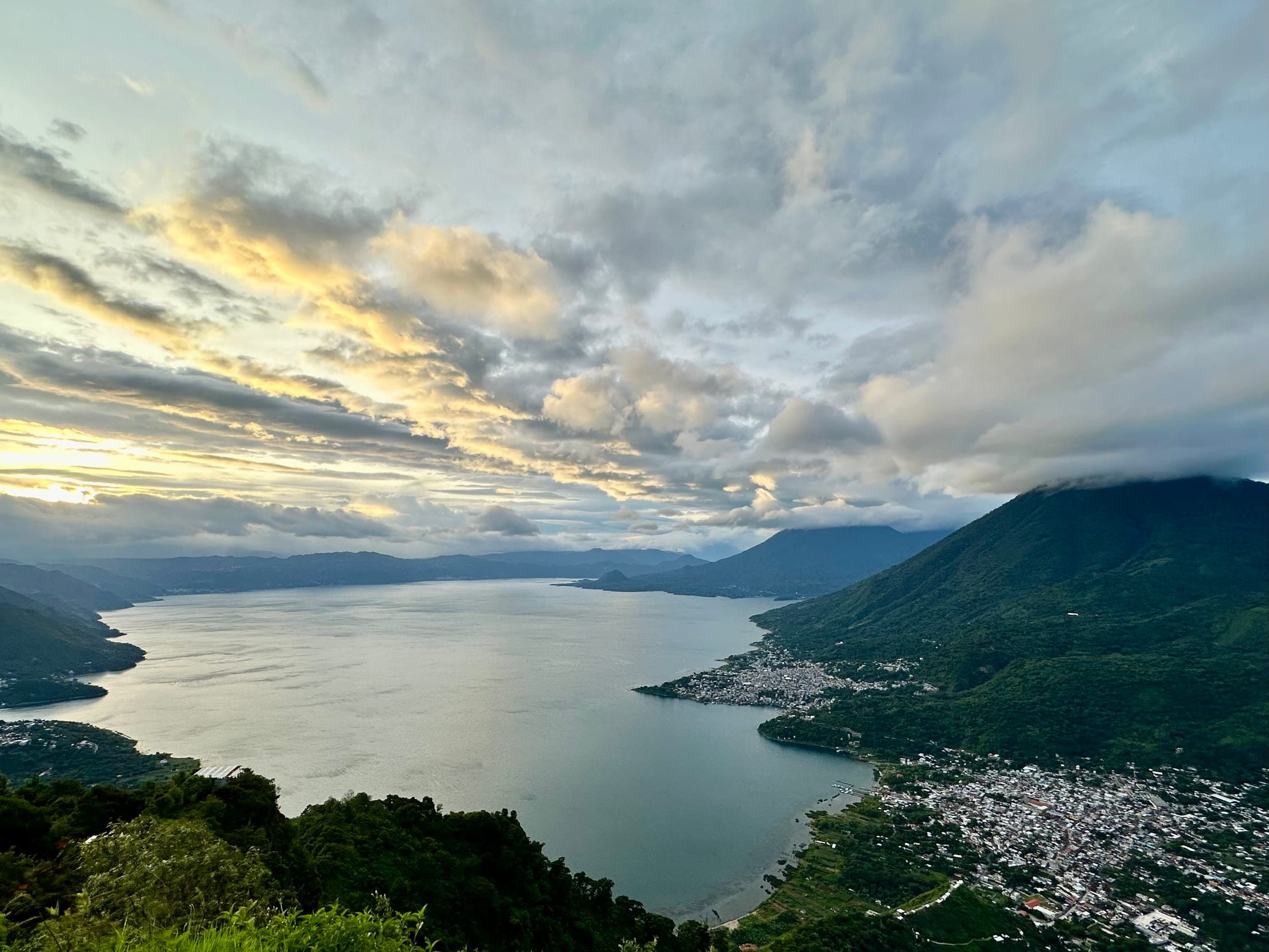 Lake Atitlan, Guatemala at sunrise from above