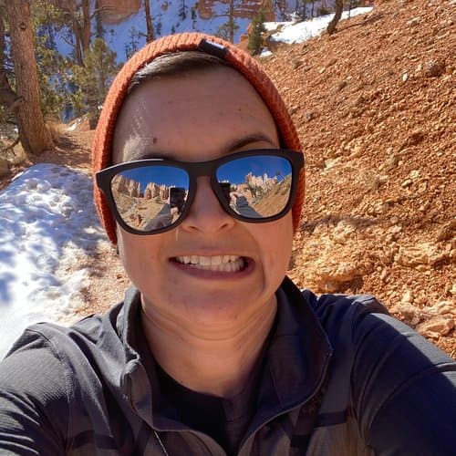 The author making a concerned face at Bryce Canyon — a humorous shot about airport security stress